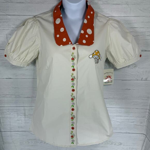 Hot Topic Cream Blouse with Orange Polka Dot Collar - Picture 1 of 12